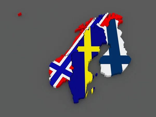 Escandinávia. Suécia, Noruega e Finlândia. mapa . — Fotografia de Stock