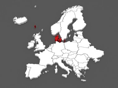 kaart van Europa en die voor Denemarken.