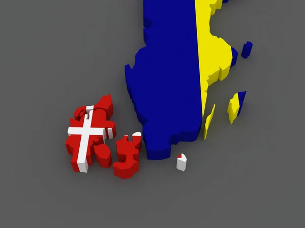 丹麦和瑞典。地图. — 图库照片