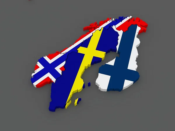 Skandinavien. Schweden, Norwegen und Finnland. Karte. — Stockfoto