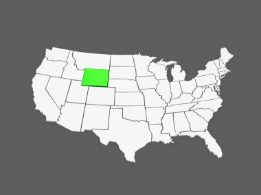 wyoming üç boyutlu Haritası. ABD.