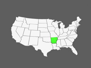 Arkansas üç boyutlu harita. ABD.