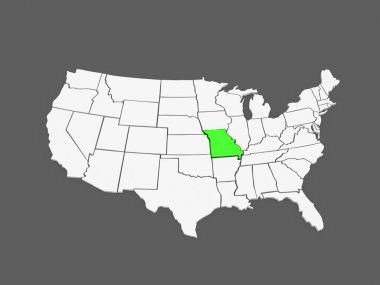 missouri üç boyutlu Haritası. ABD.