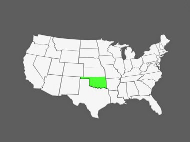 üç boyutlu harita Oklahoma. ABD.