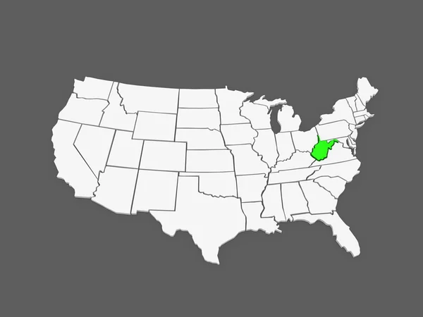 Trójwymiarowa mapa Wirginia Zachodnia. Stany Zjednoczone Ameryki. — Zdjęcie stockowe