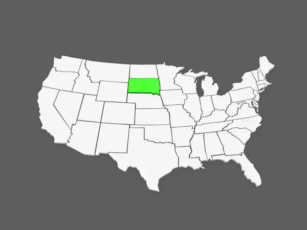 Trójwymiarową mapę z Dakoty Południowej. Stany Zjednoczone Ameryki. — Zdjęcie stockowe