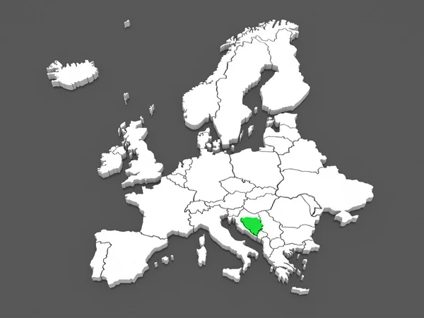 Kart over Europa og Bosnia-Hercegovina . – stockfoto