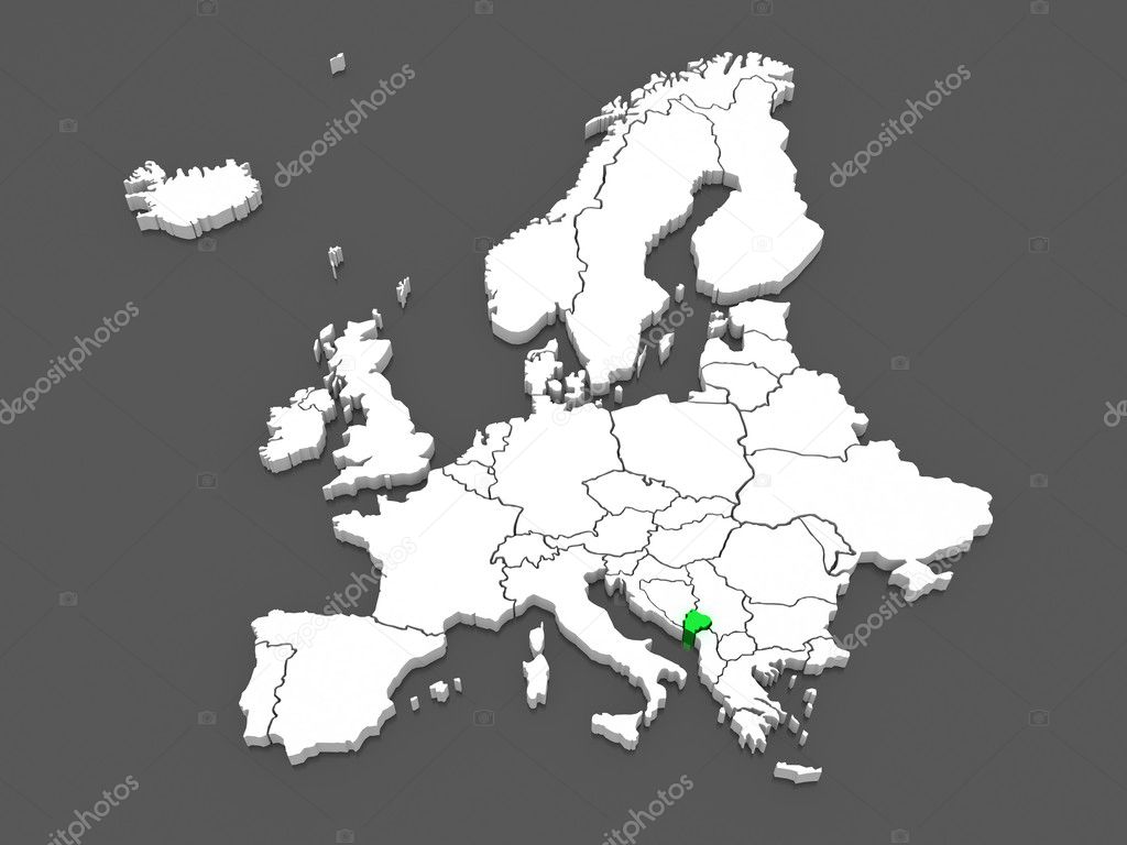 Map of Europe and Montenegro.