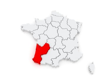 aquitaine (bölge) haritası. Fransa.