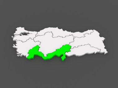 Akdeniz bölgesi Haritası. Türkiye.