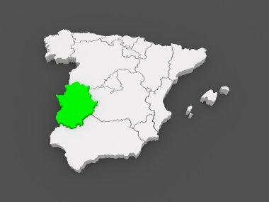 extremadura Haritası. İspanya.