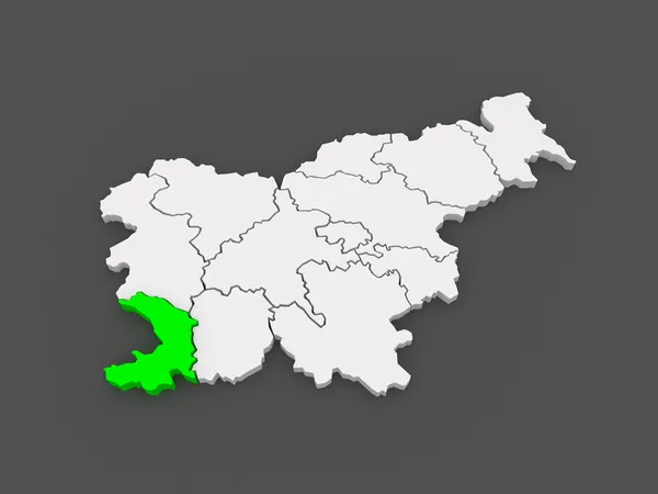 Mapa regionu pribrezhnokarstsky (obalno-kras regia). Słowenia. — Zdjęcie stockowe