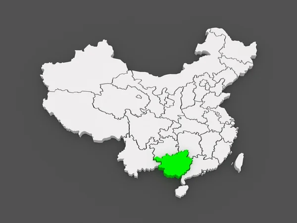 Mapa guangxi zhuang autonomní oblasti. Čína. — Stock fotografie