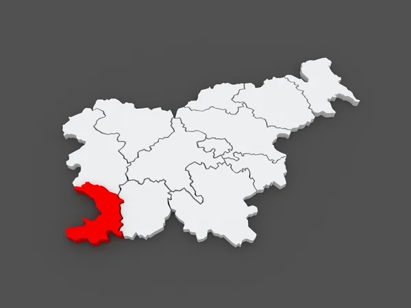 Mapa regionu pribrezhnokarstsky (obalno-kras regia). Słowenia. — Zdjęcie stockowe