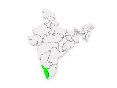 kerala Haritası. Hindistan.