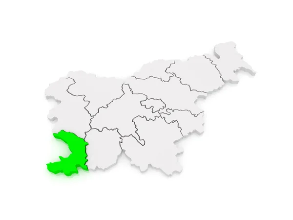 Mappa della regione di Pribrezhnokarstsky (Obalno-Kras regia). Slovenia . — Foto Stock