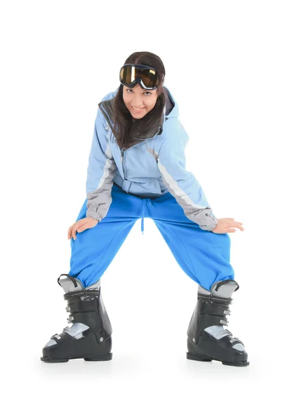 행복 한 젊은 여자 스키 선글라스 — 스톡 사진
