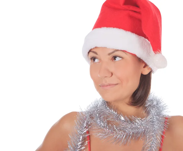 Gülümseyen güzel Noel Noel Baba kadın — Stok fotoğraf