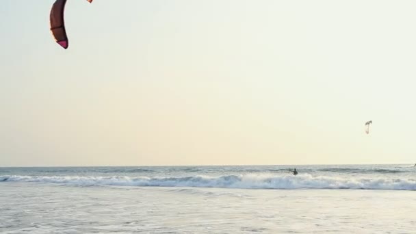 Kiteboarder élvezze szörfözés a tengeren — Stock videók