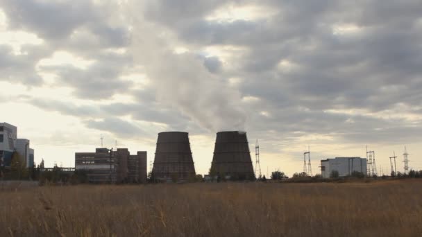 Cooling towers of an energy station — Stock Video