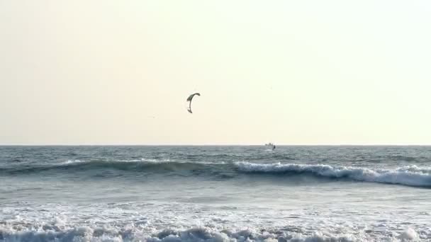 Kiteboarder genießen das Surfen im Meer — Stockvideo