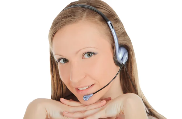 Portrait of a successful young female call centre employee weari — Stock Photo, Image