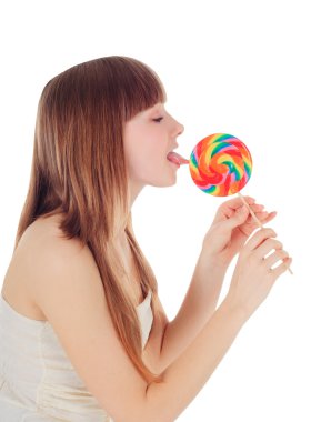genç ve güzel kız bir lolipop yalıyor