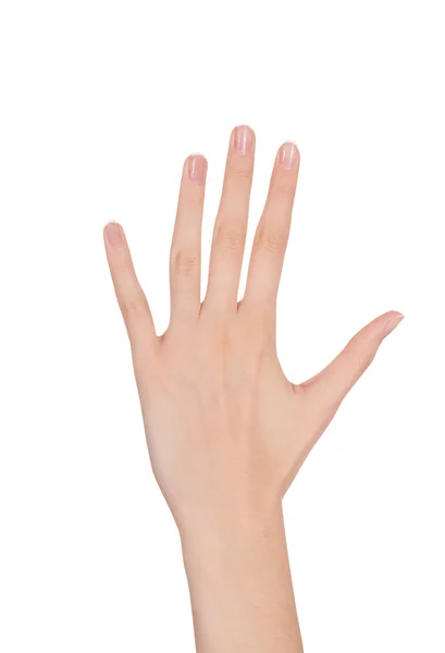 Beauty woman hand over white — Stock Photo, Image