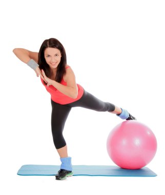 çekici genç kadın, fitness topu Spor Merkezi