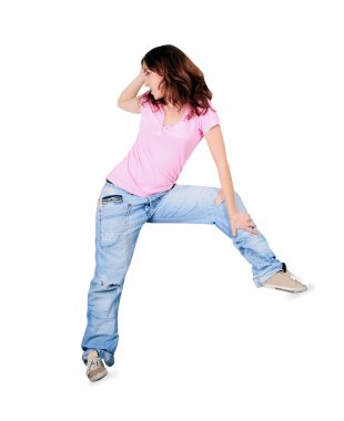 Genç breakdance eyleminde üzerinde beyaz dans.