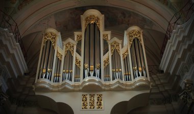 Belarus, minsk, 6 Ekim 2009. i Katedrali'nde organ