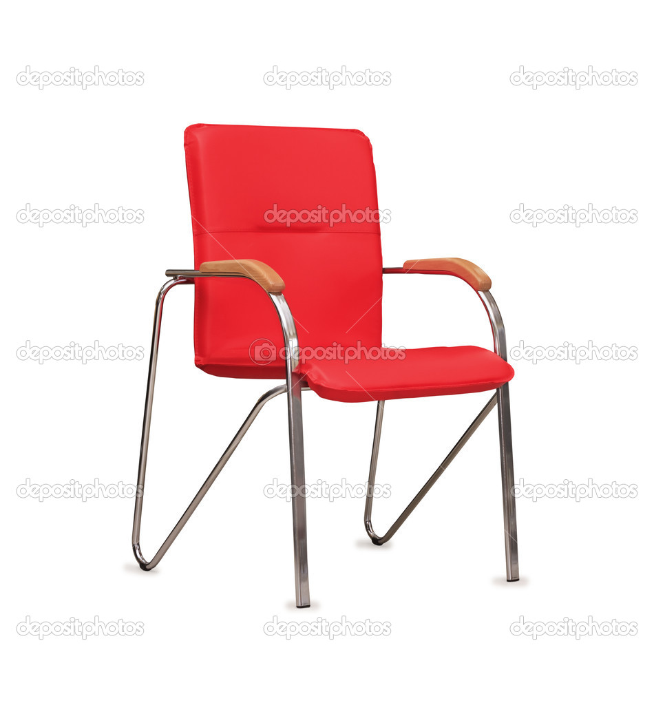 The office chair from red  leather. Isolated