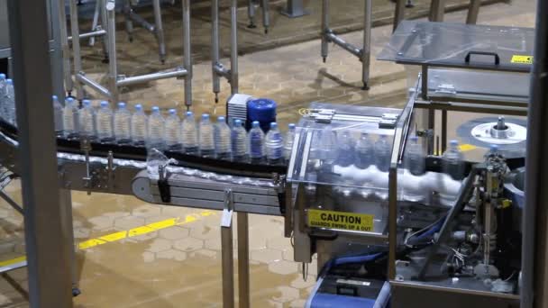 Water bottle conveyor industry — Stock Video