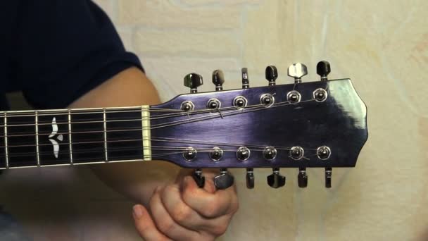 Interprète jouant de la guitare acoustique. Instrument de musique avec mains de guitariste — Video