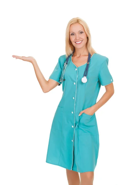 Female doctor holding something on her hand — Stock Photo, Image