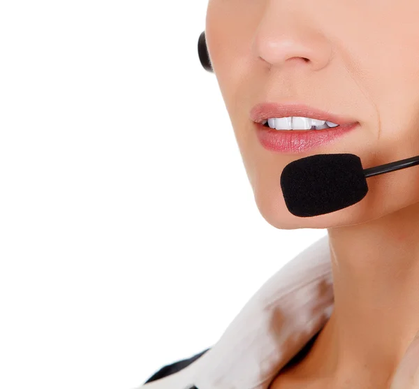 Operador de call center contra fundo branco . — Fotografia de Stock