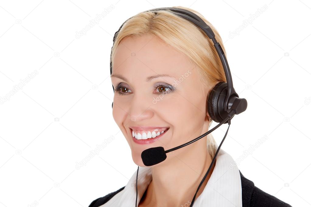 How can I help you? Call center operator woman