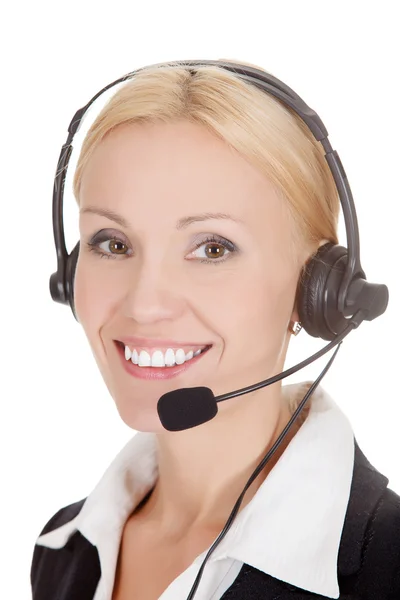 Hur kan jag hjälpa dig? Call center operatören mot vit — Stockfoto