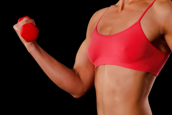 Mujer fitness con barras sobre fondo negro —  Fotos de Stock