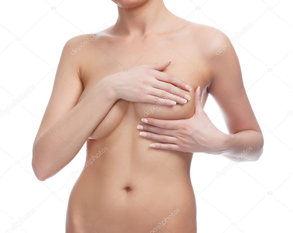 Cropped image of a female controlling breast for cancer
