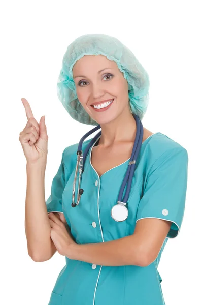 Doctor pointing at something interesting — Stock Photo, Image