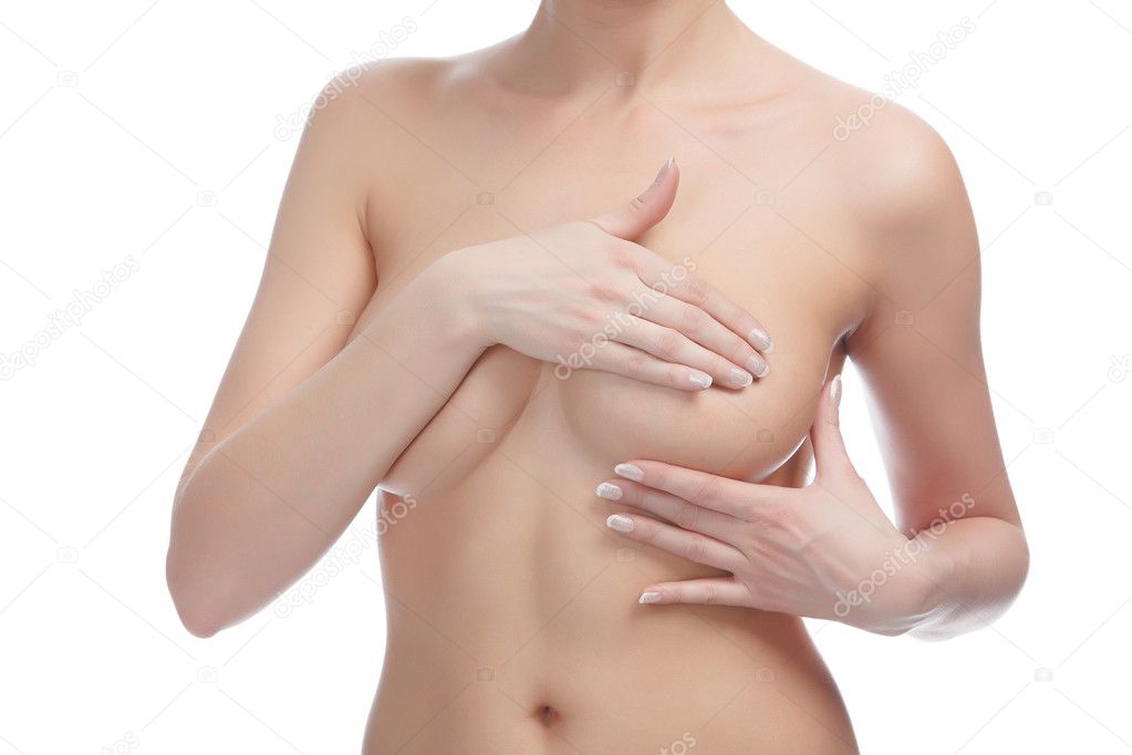 Cropped image of a female controlling breast for cancer