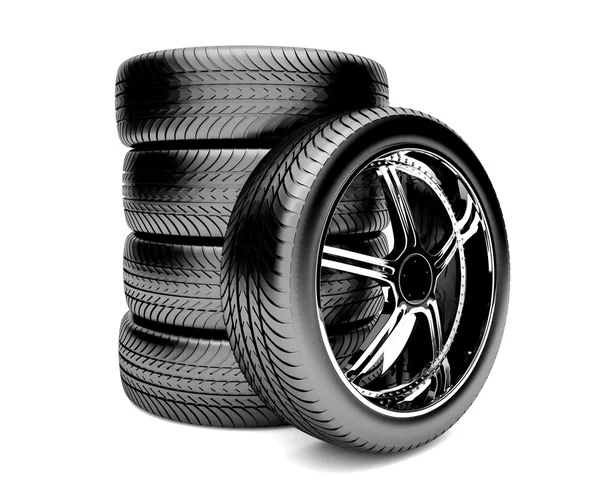 Beyaz arka plan üzerinde izole 3d lastikleri