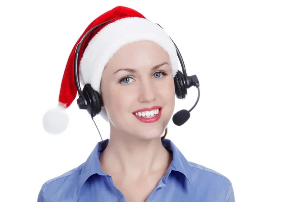 Weihnachten Operator Frau, isoliert auf weißem Hintergrund — Stockfoto