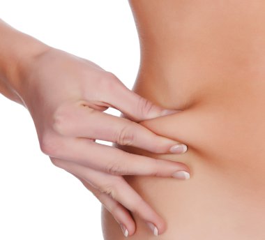üzerinde beyaz izole oryantal şişman kadın pinches