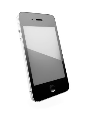 Beyaz arkaplanda geniş ekran izole edilmiş siyah akıllı telefon
