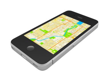 zwarte smartphone met een abstracte gps-kaart of op het scherm
