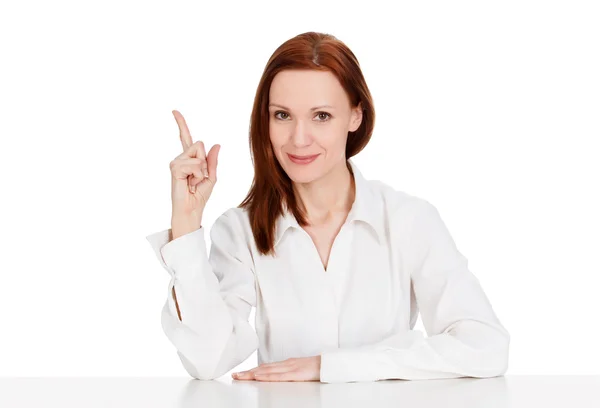 Mujer de negocios mostrando área en blanco para signo o espacio de copia —  Fotos de Stock