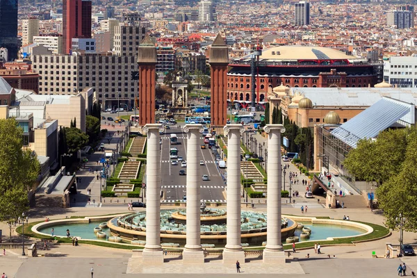 Plaza de Espanya, Barcelona, Spanyol (pemandangan dari gunung Montjuich — Stok Foto