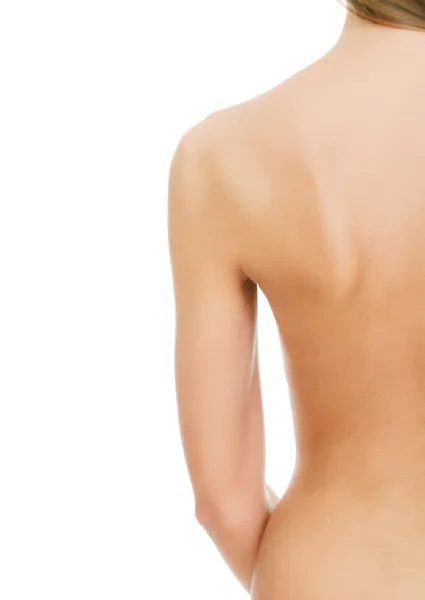 Joven belleza mujer desnuda espalda, aislado en blanco — Foto de Stock